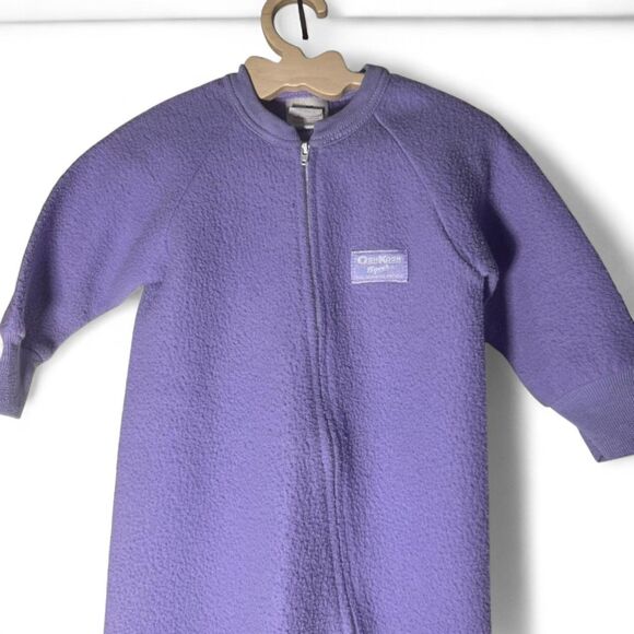 Vtg OshKosh B'gosh Kids Fleece Pajamas Sleeper Purple 2T - Picture 2 of 6